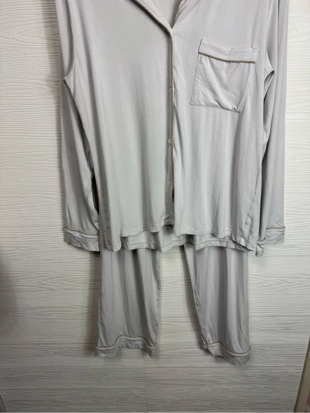 Eberjey White with gold trim Two-Piece Pajama Set Medium